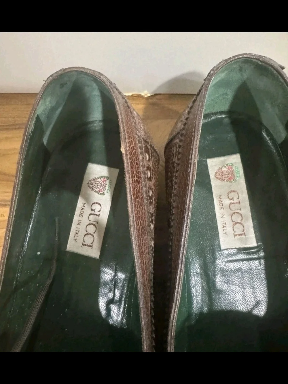 Vintage Gucci Men’s 42.5 D or 9 US Size Brown Lizard Oxfords Made in Italy Box